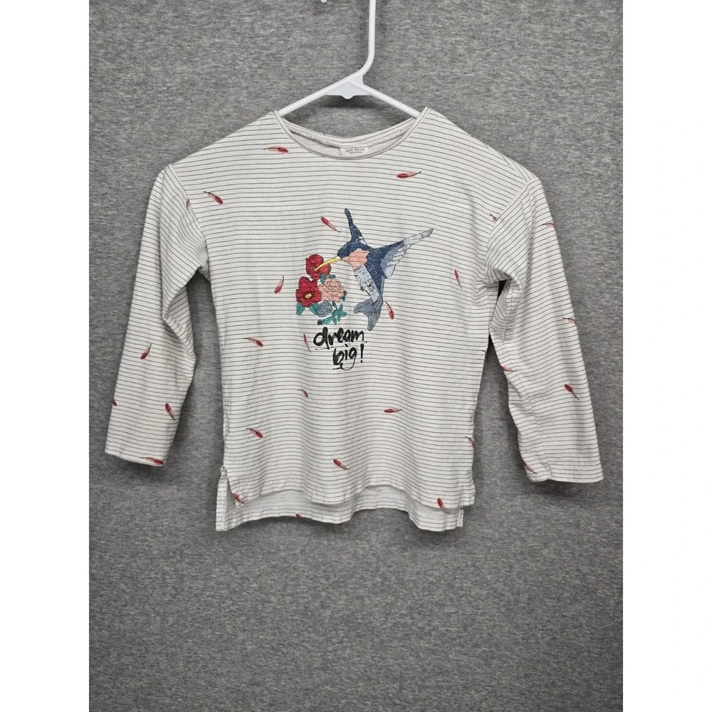 Zara Girls Hummingbird Sparkles Shirt Size 8 Long Sleeve Minor Flaws